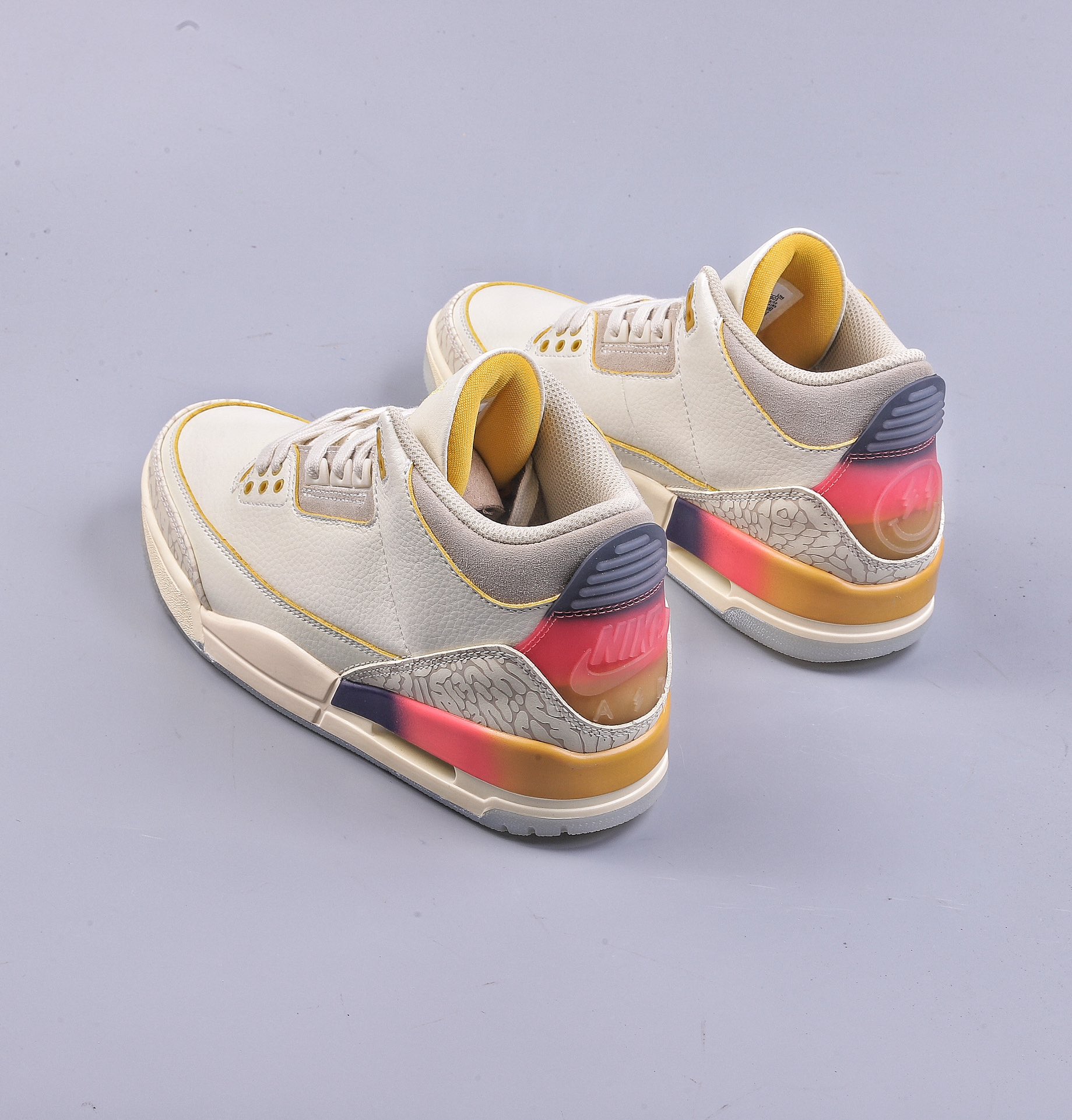 PB Air Jordan 3 Retro x J Balvin joint smiley face white, blue and red trendy retro basketball shoes FN0344-901