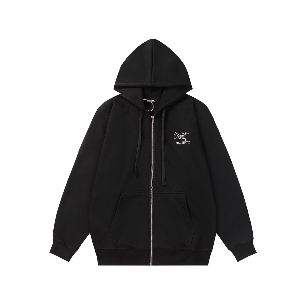 Arc’teryx Clothing Coats & Jackets Black Embroidery Unisex Winter Collection Hooded Top