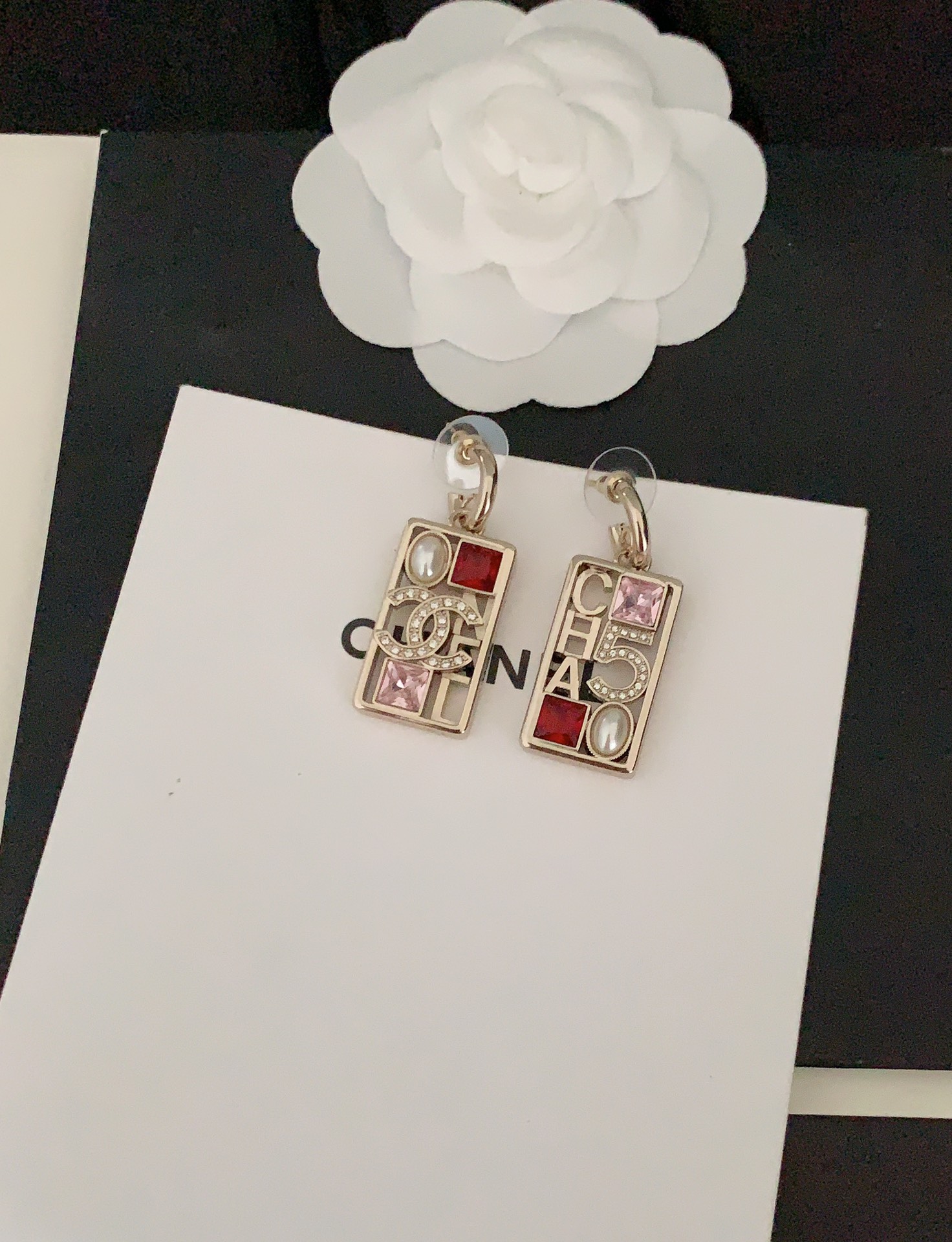 【ch*nel 最新款🆕🆕红色➕粉色方形不对称耳钩】一致ZP黄铜材质 3