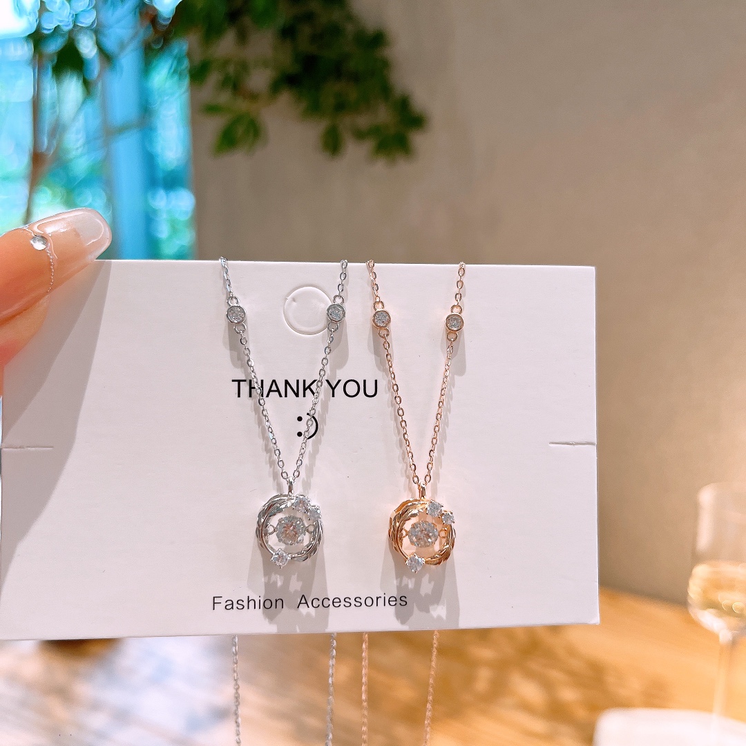 Solid Silver Moissanite Necklace Dainty Spring Festival Silver