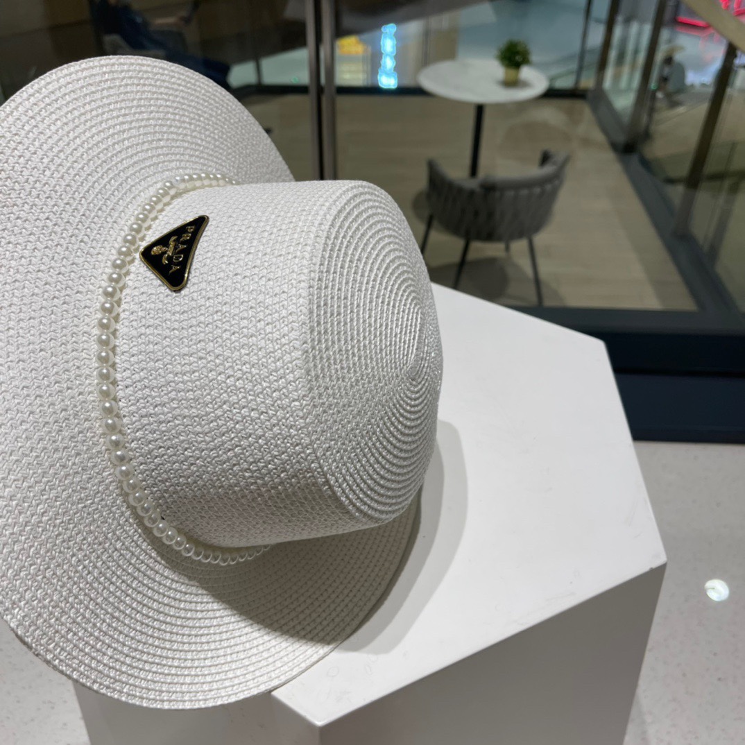  普拉达草帽，高级定制，超好看帽型珍珠配饰，头围57cm