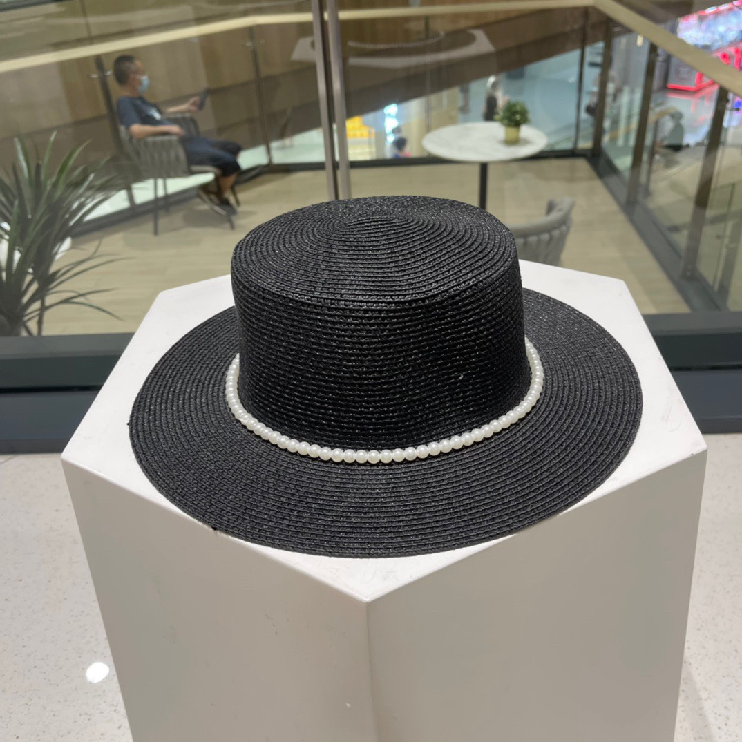 ” 普拉达草帽，高级定制，超好看帽型珍珠配饰，头围57cm