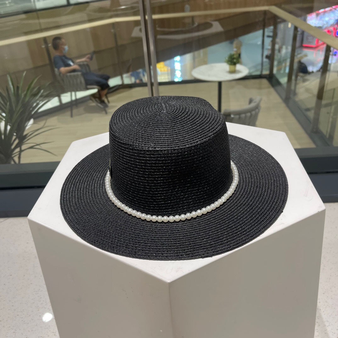 ” 普拉达草帽，高级定制，超好看帽型珍珠配饰，头围57cm