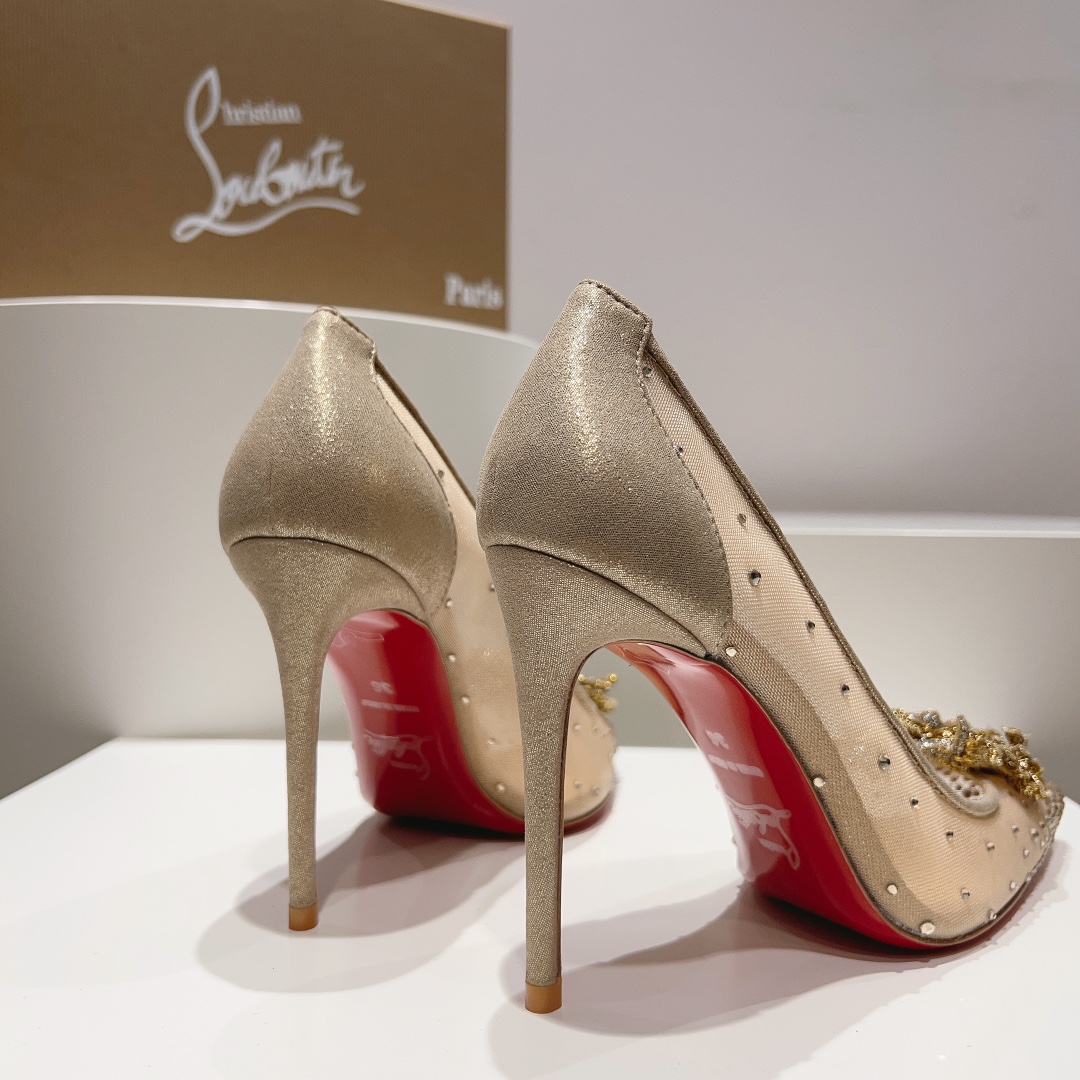 顶级版ChristianLouboutin2023s原版做货重工CL经典水晶高跟单鞋︎鞋面采用高密度网纱