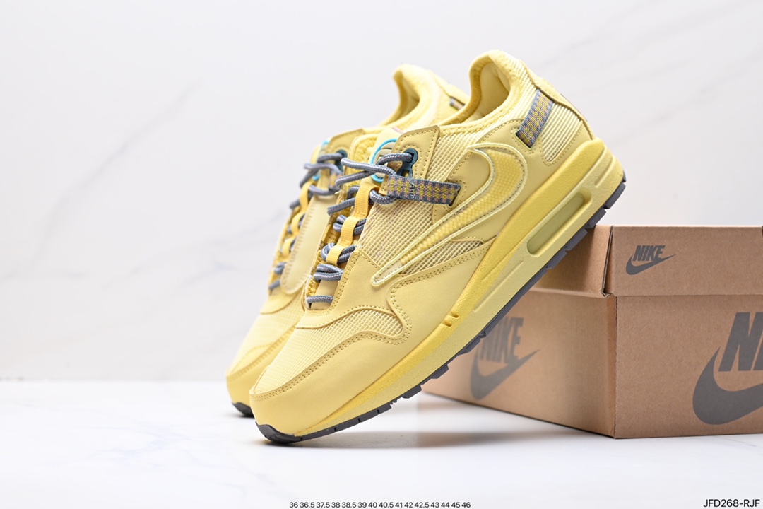 Travis Scott x Nike Air Max 1”Cactus Jack“改版款低帮复古百搭休闲运动慢跑鞋“深棕麦黄米倒钩” DO9392-200