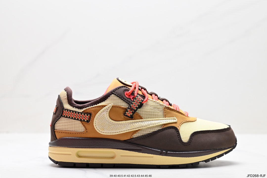 Travis Scott x Nike Air Max 1”Cactus Jack“改版款低帮复古百搭休闲运动慢跑鞋“深棕麦黄米倒钩” DO9392-200