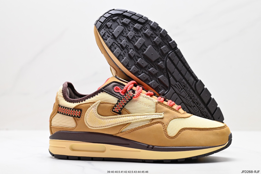 Travis Scott x Nike Air Max 1”Cactus Jack“改版款低帮复古百搭休闲运动慢跑鞋“深棕麦黄米倒钩” DO9392-200