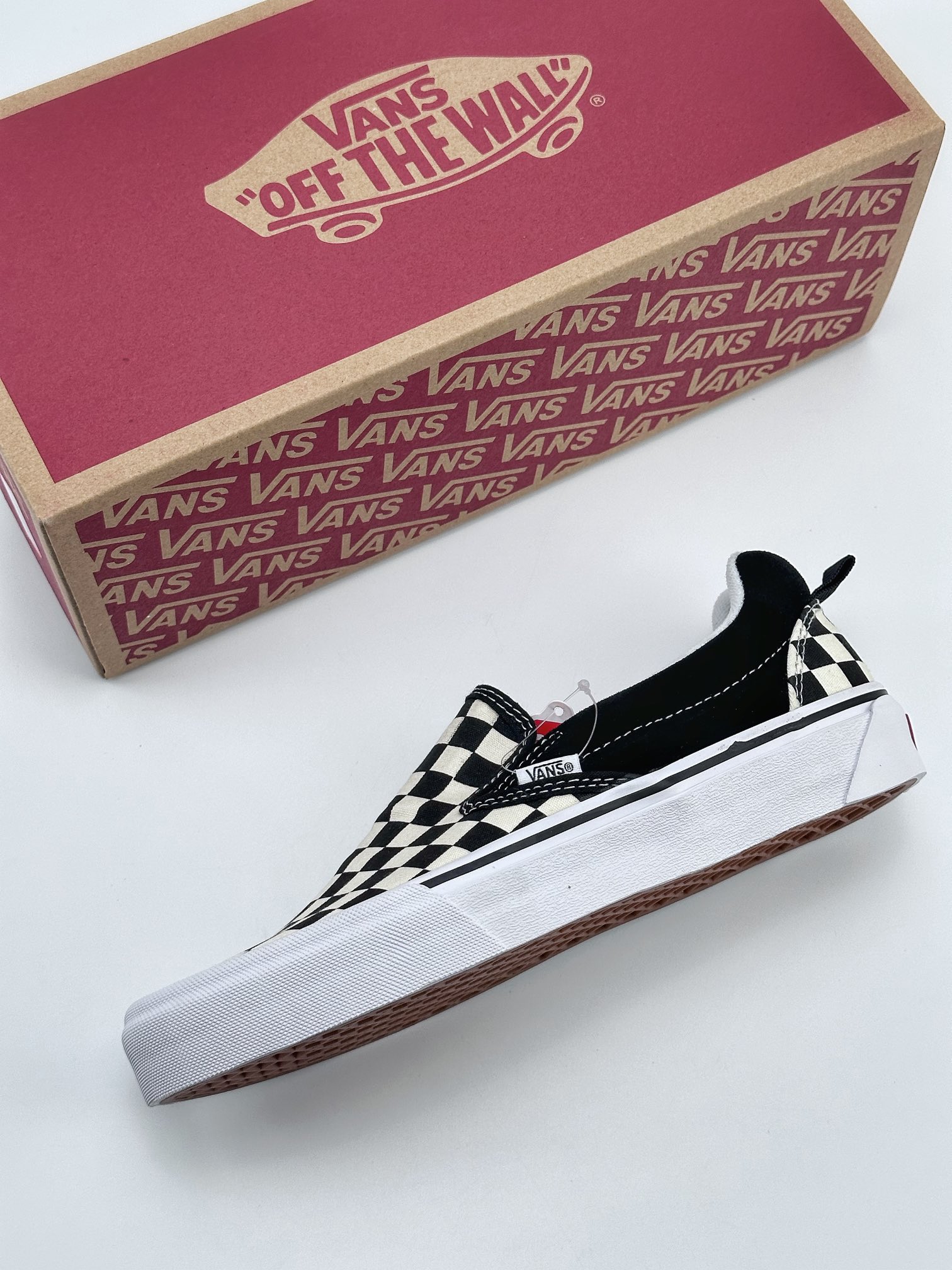 Vans Knu Slip comfortable one-step black and white checkerboard lazy set men's and women's skateboard shoes VN0009QDQXH