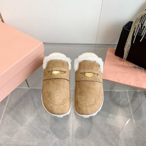 MiuMiu Shoes Half Slippers Women Rubber Wool Fall/Winter Collection