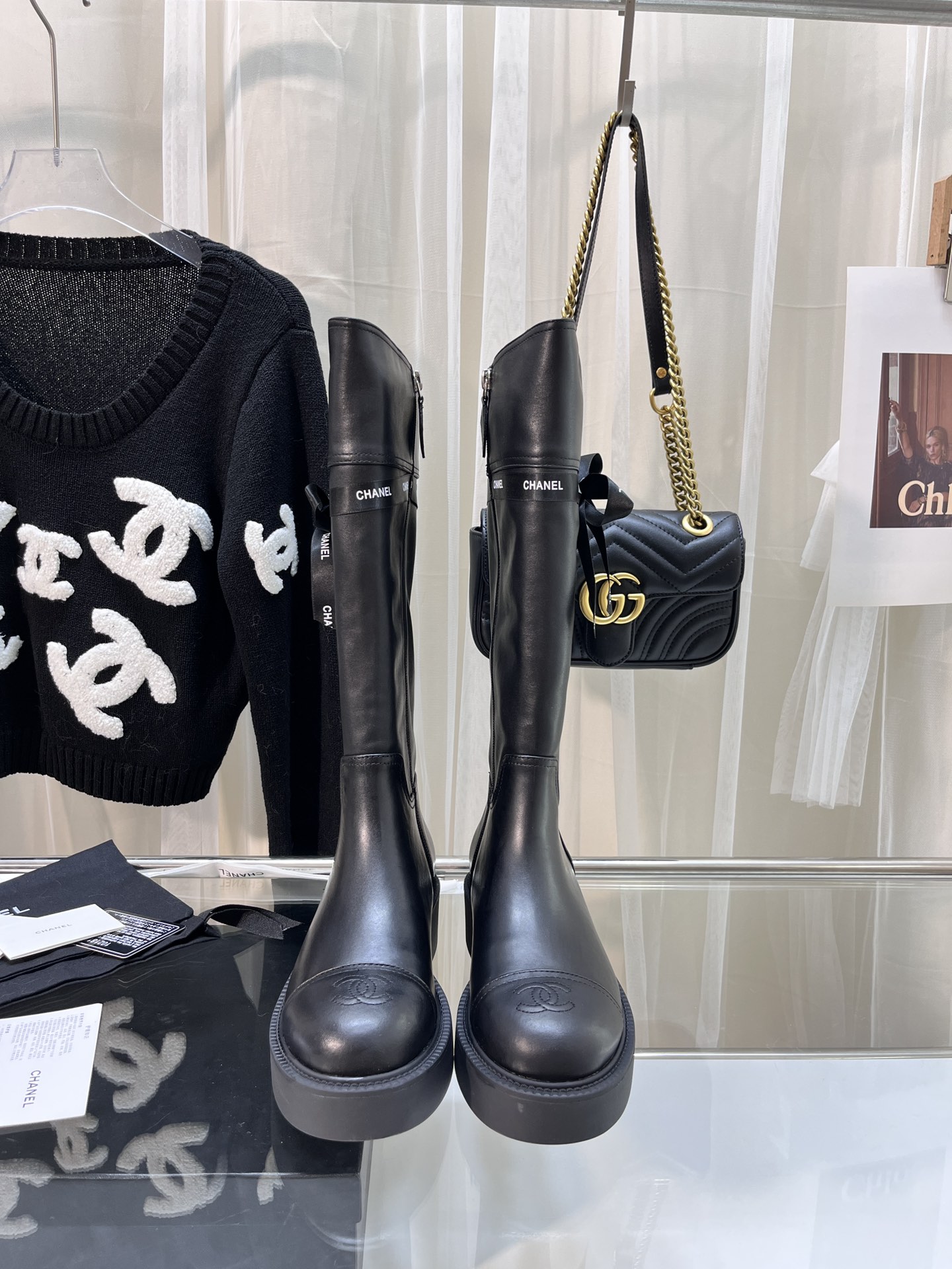 Chanel Long Boots Calfskin Cowhide Rubber Sheepskin Fall/Winter Collection Fashion