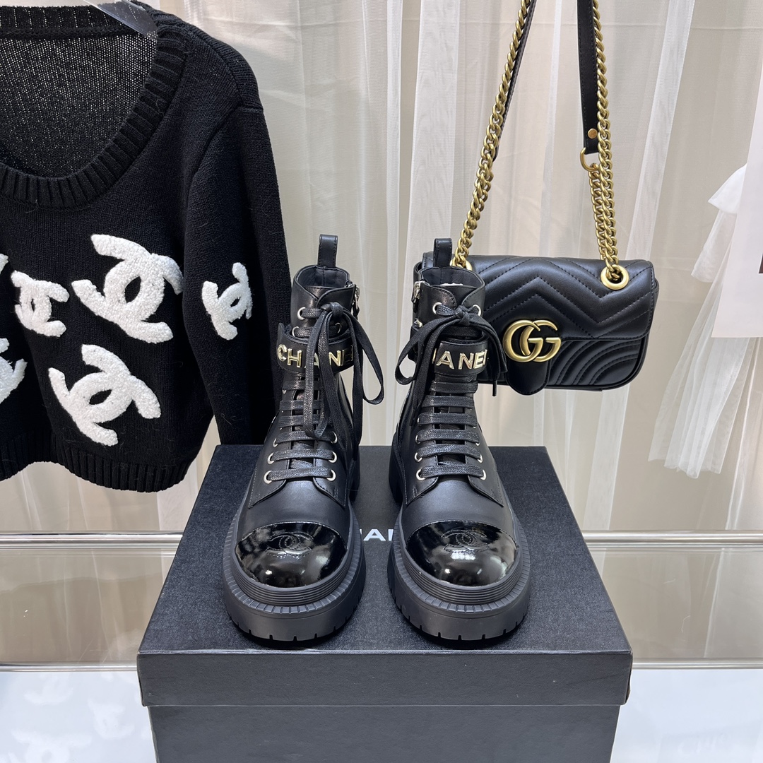 Designer Wholesale Replica Chanel Martin Boots Black Cowhide Sheepskin Fall/Winter Collection