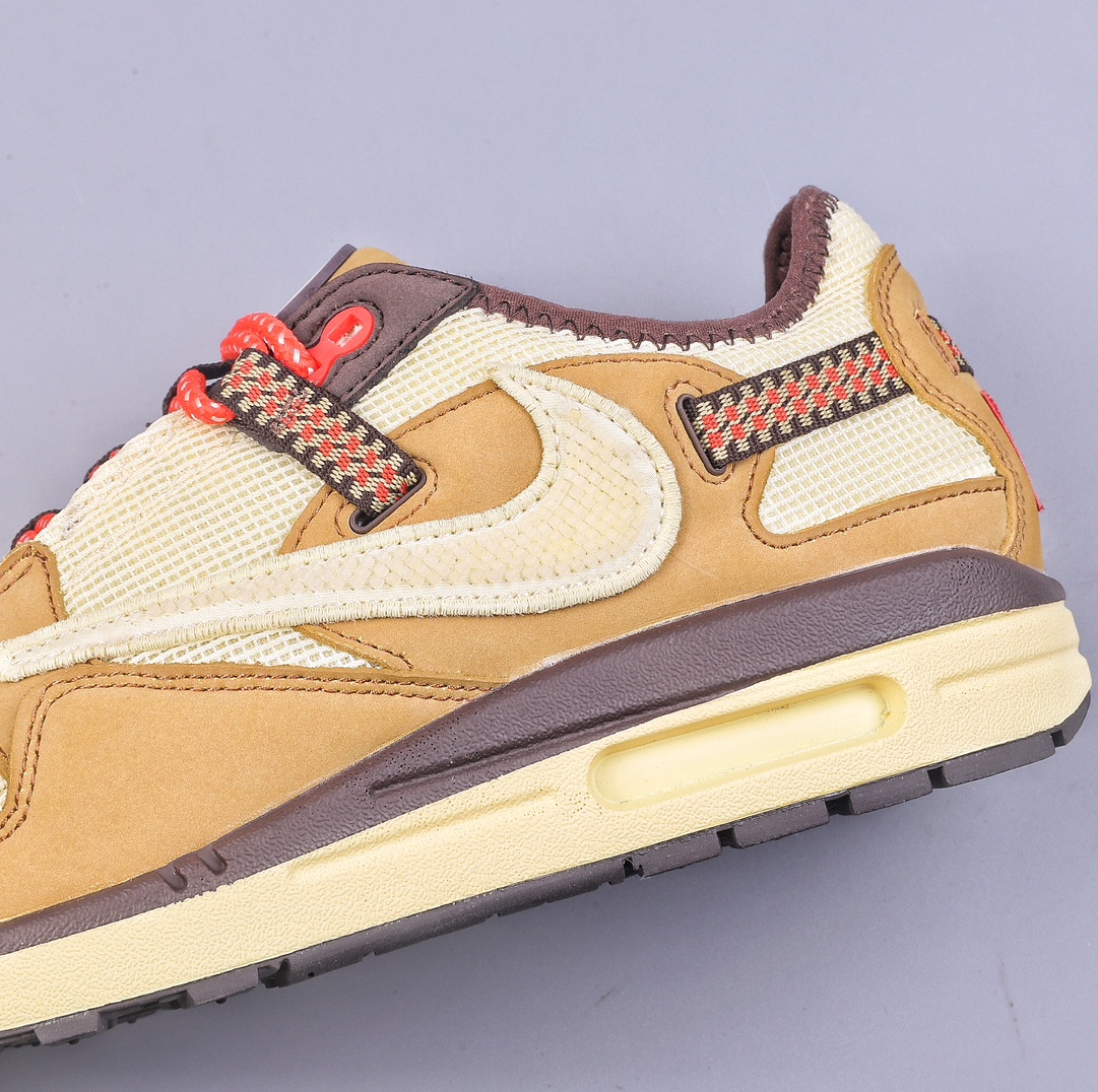 Travis Scott x Nike Air Max 1” Wheat/Lemon” revised low-top retro versatile casual sports running shoes DO9392-701