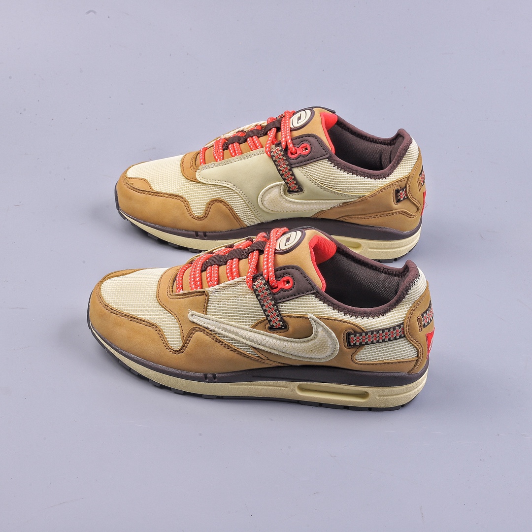 Travis Scott x Nike Air Max 1” Wheat/Lemon” revised low-top retro versatile casual sports running shoes DO9392-701