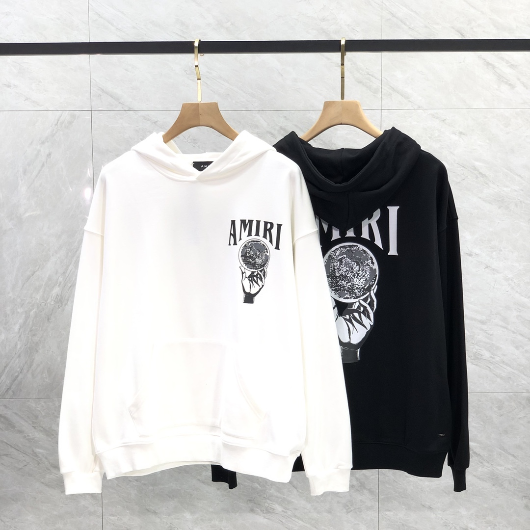 Amiri Clothing Hoodies Black White Cotton Hooded Top