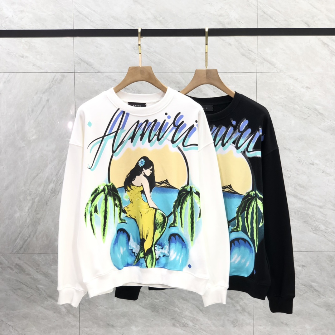 Amiri Clothing Sweatshirts Black White Printing Cotton