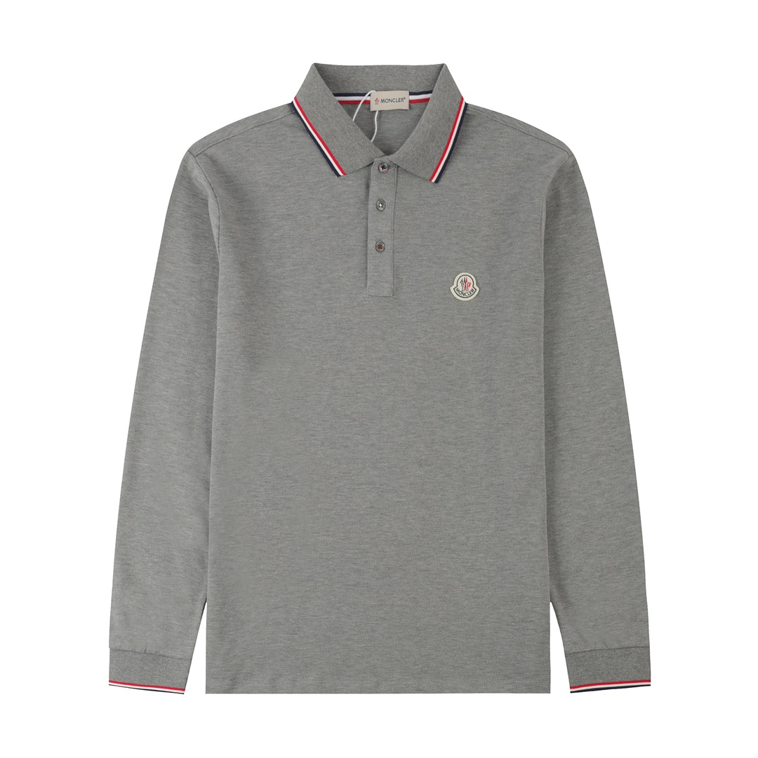 MONCLE Mont* nuevo polo de manga larga con cuello para otoño-invierno 2024AW, logotipo clásico, cuello y mangas con ray…
