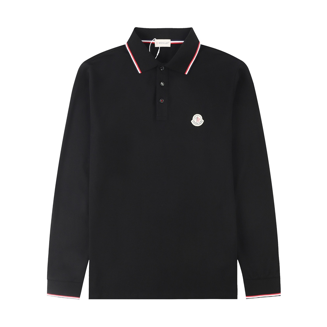 MONCLE Mont* nuevo polo de manga larga con cuello para otoño-invierno 2024AW, logotipo clásico, cuello y mangas con ray…