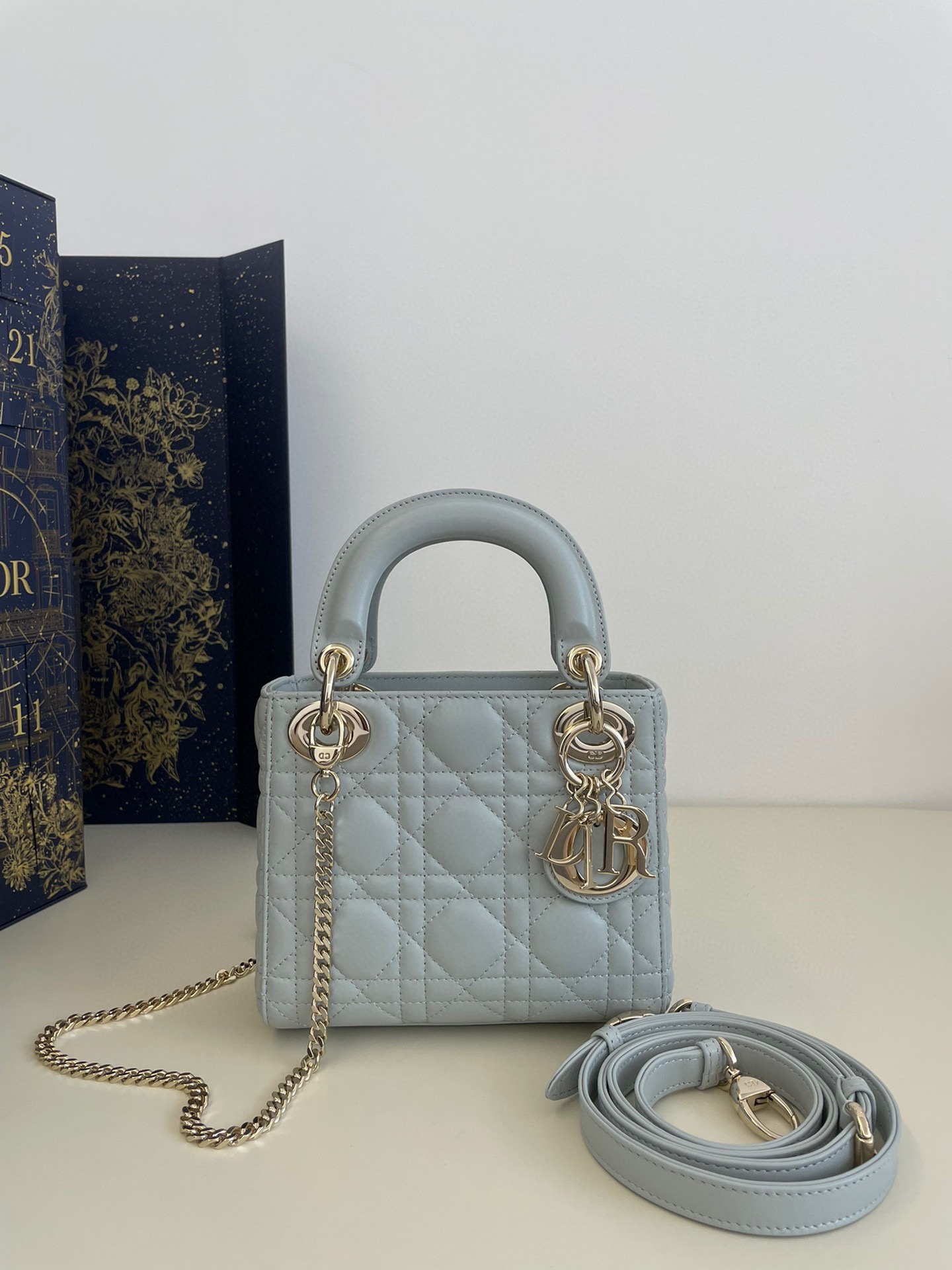 Dior Lady Handbags Crossbody & Shoulder Bags Blue Sheepskin