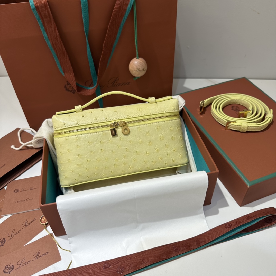 𝐋𝐨𝐫𝐨 𝐏𝐢𝐚𝐧𝐚 🐦 Extra Bag 19 ボックスバッグ ダチョウ革 希少レザー-最高品質