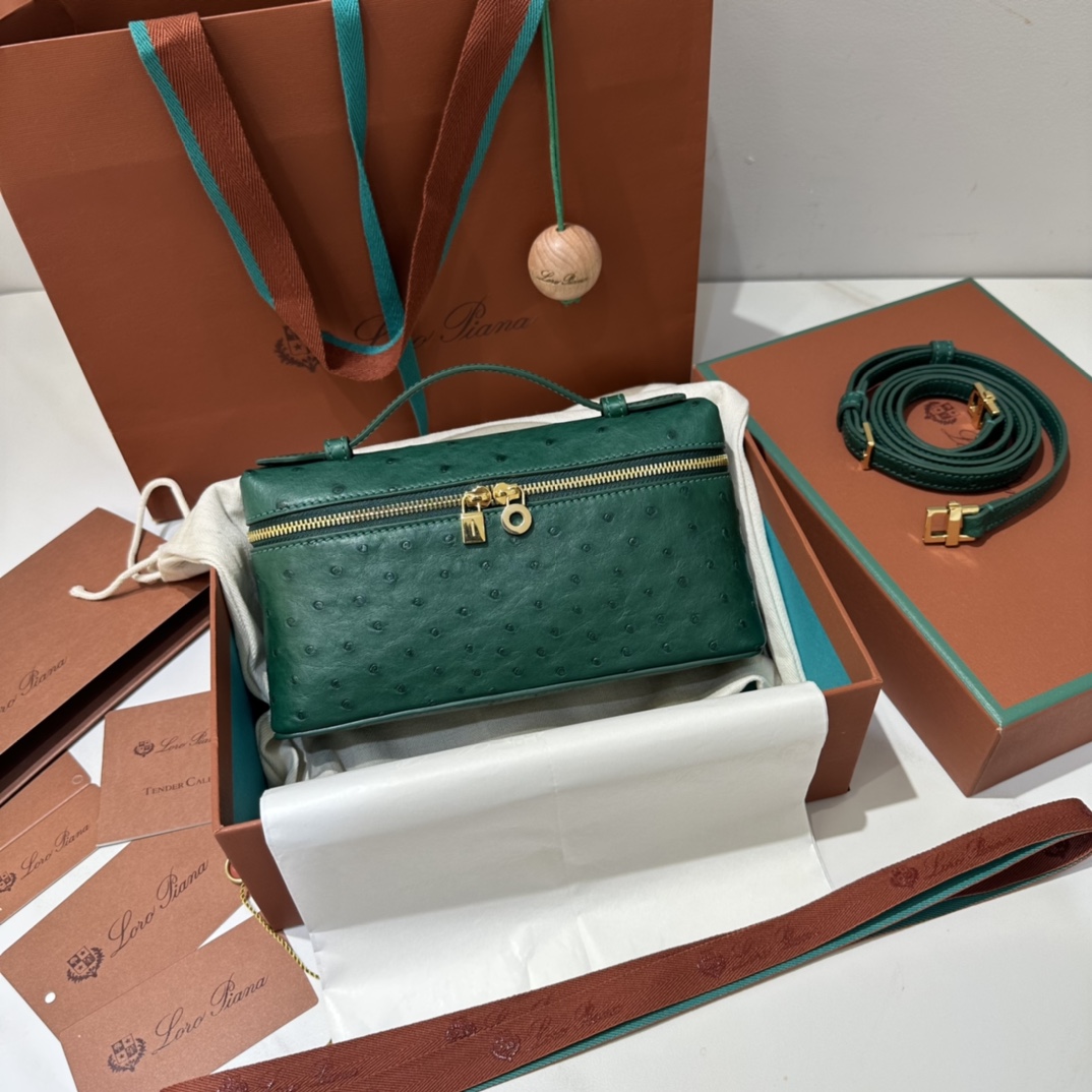 𝐋𝐨𝐫𝐨 𝐏𝐢𝐚𝐧𝐚 🐦 Extra Bag 19 박스백 타조가죽 희귀가죽-최상급 품질