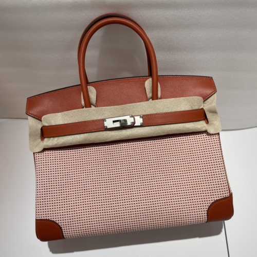 Hermès Birkin 30 Pumpkin Swift Leather & Woven Fabric Silver Hardware 1 Hermès Birkin 30 Pumpkin Swift Leather & Woven Fabric Silver Hardware