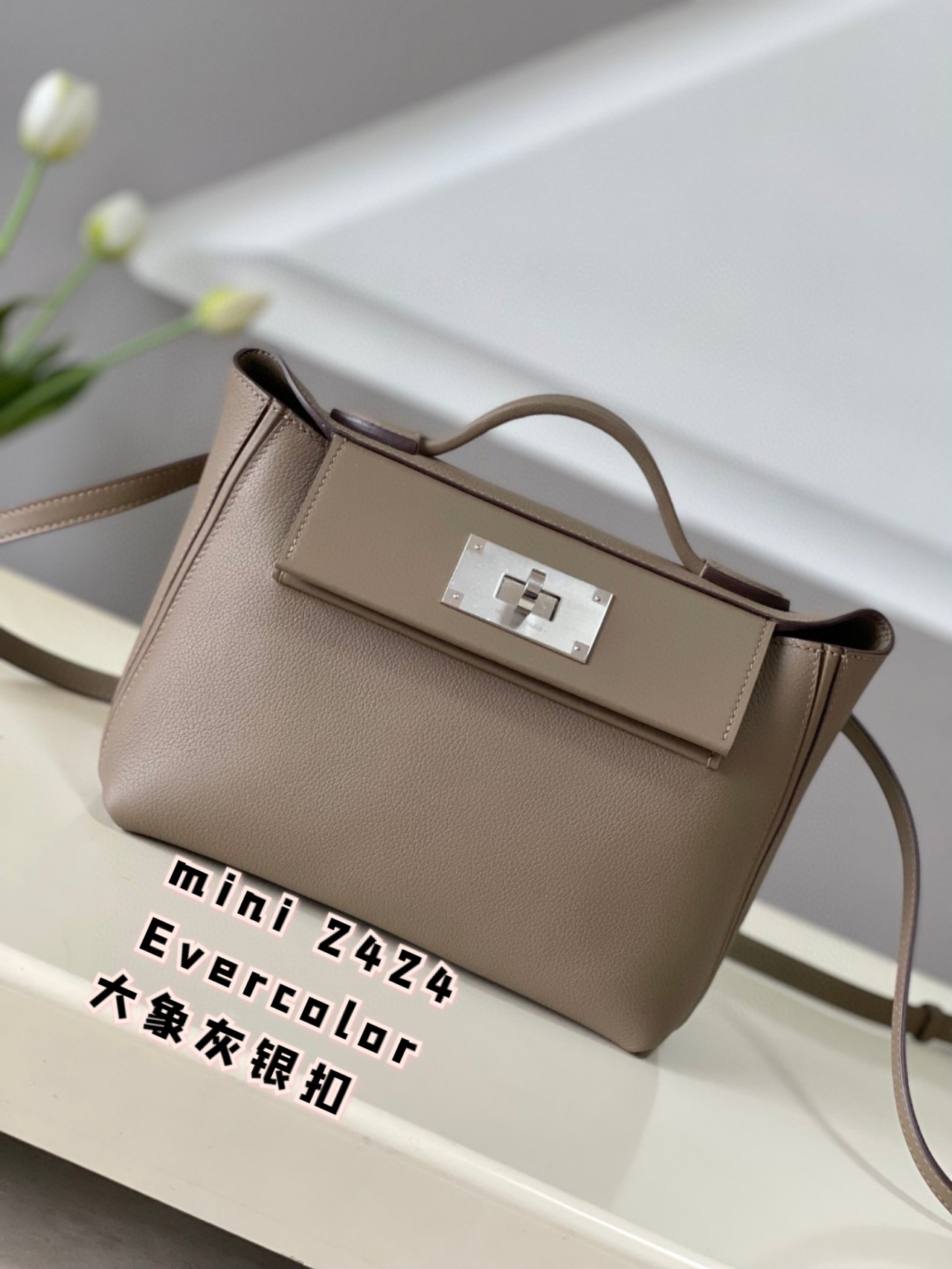 Hermes 24/24 Mini Evercolor Leather Handbag - Elephant Gray with Silver Hardware 1 a1694874686516 5846