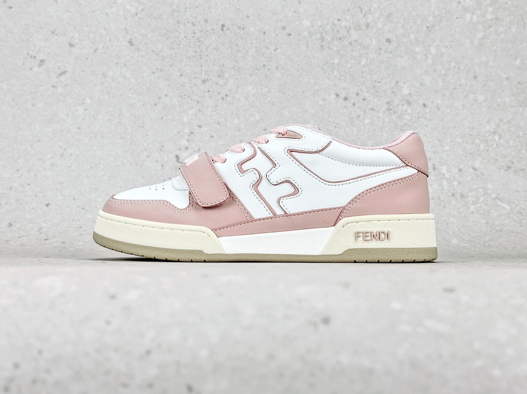 Zapatillas bajas de competición Fendi originales puras con velcro en color rosa y blanco 2023, el último esti…