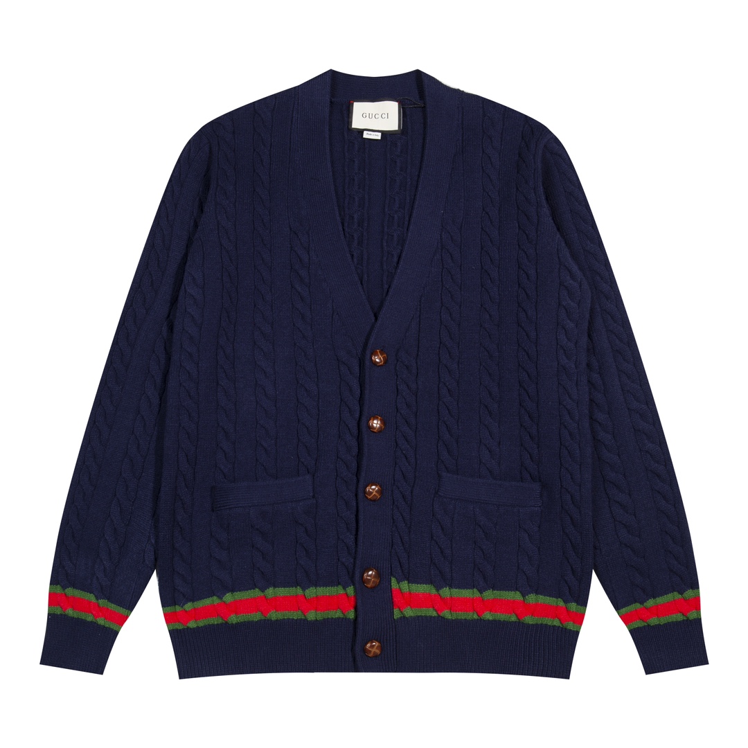 A07# Suéter de punto Gucci, mismo estilo que Xiao Zhan, nuevo GG de estilo académico británico, cardigan, tejido de cac…