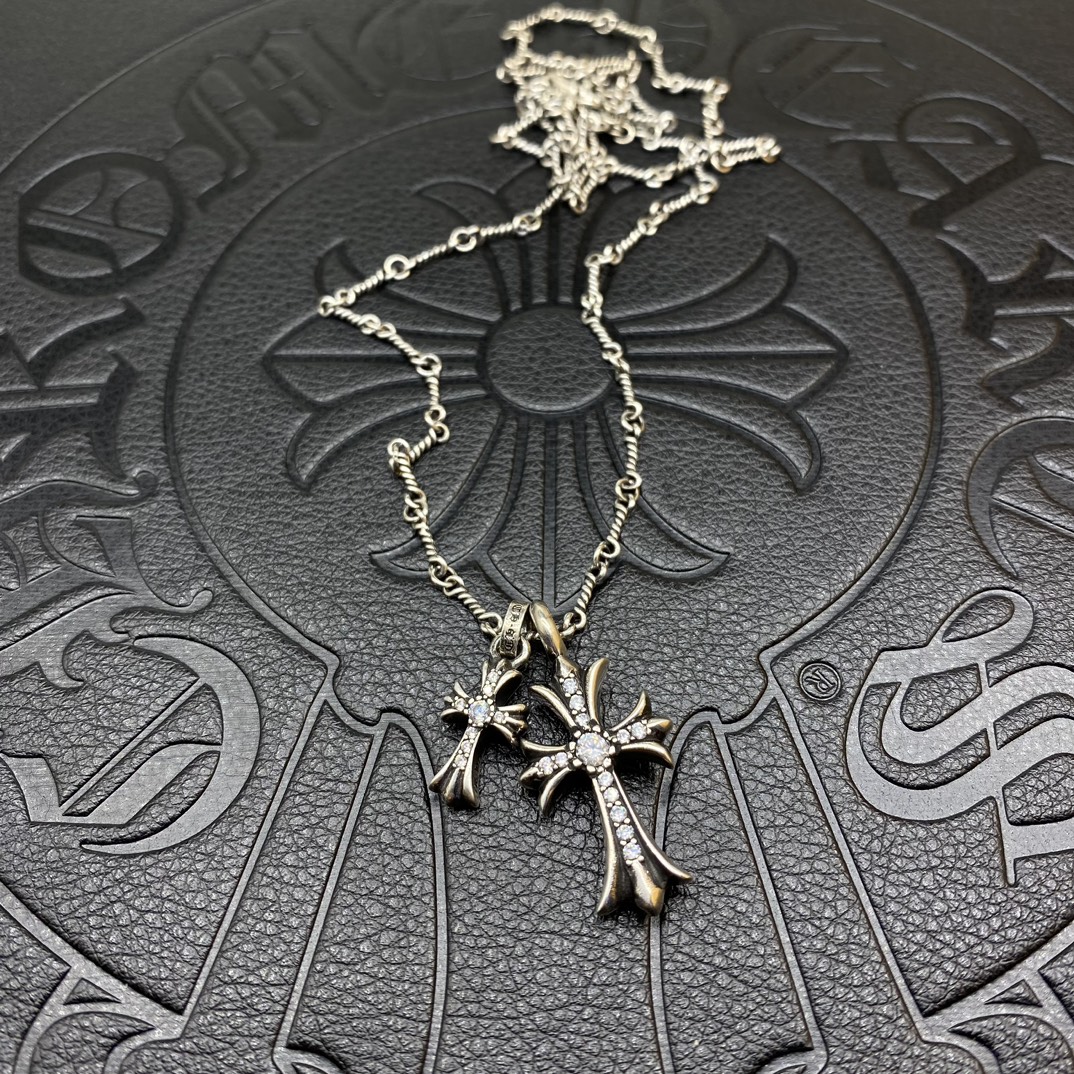 Chrome Hearts hearts 克罗心双吊坠十字架项链 Z