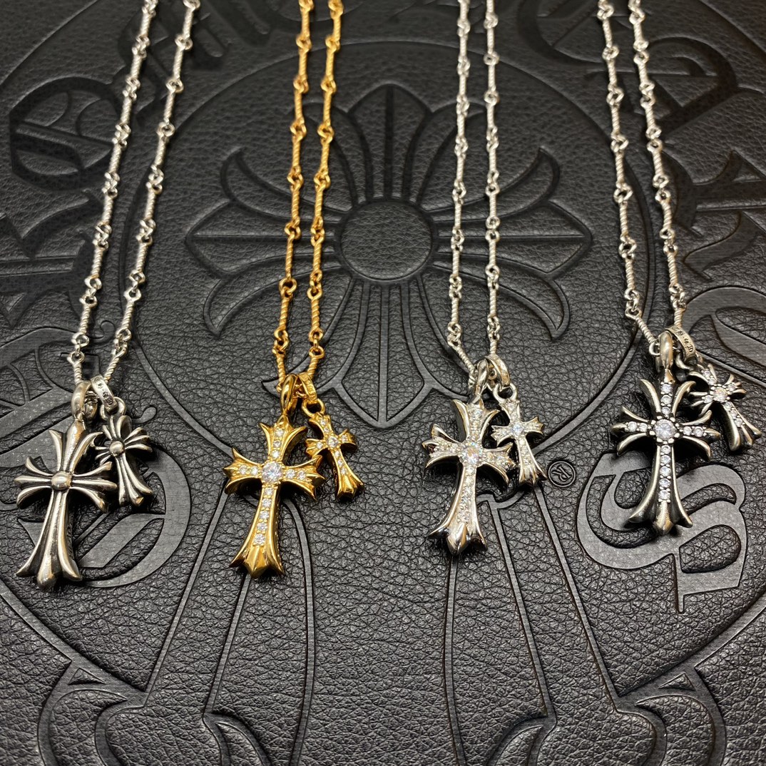 Chrome Hearts hearts 克罗心双吊坠十字架项链 Z