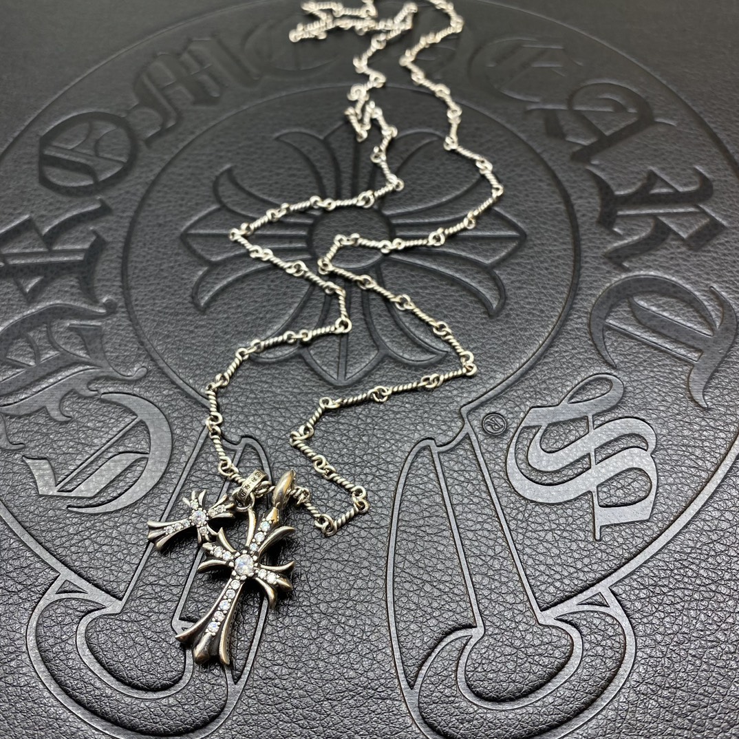 Chrome Hearts hearts 克罗心双吊坠十字架项链 Z