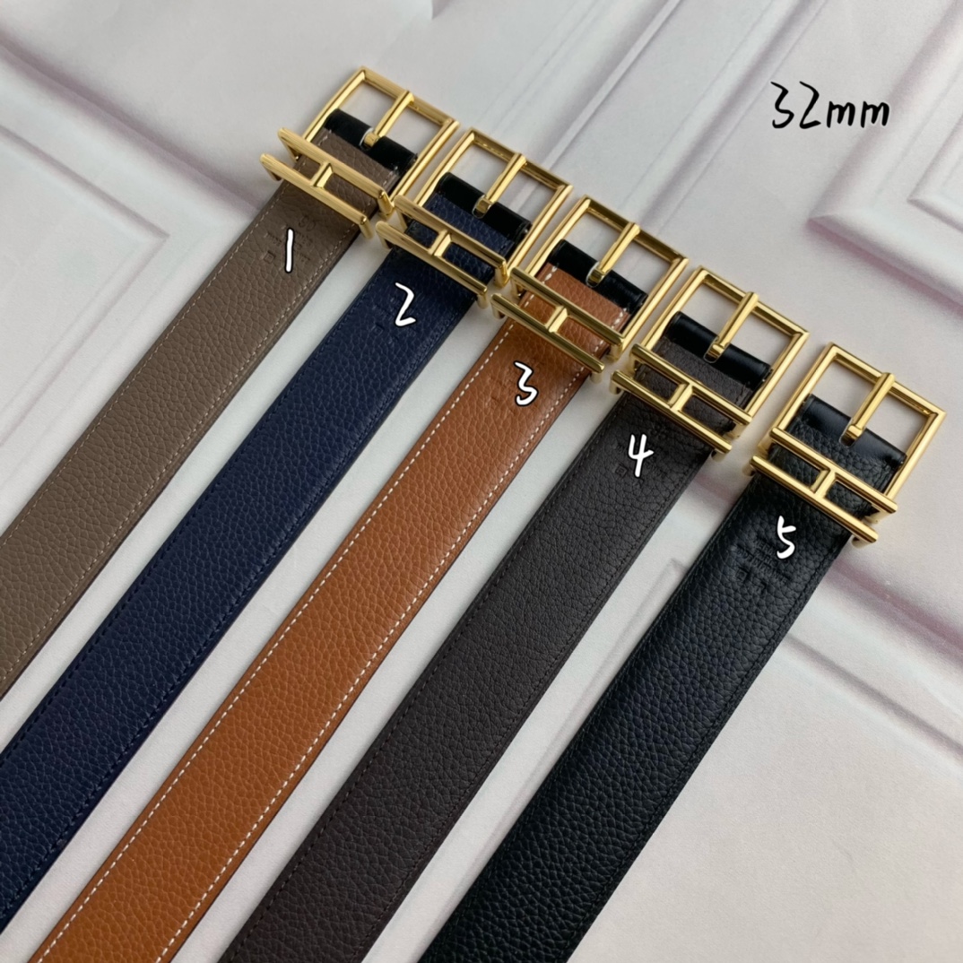 Hermès 爱马仕针扣  原单品质 头层牛皮  荔枝纹搭配黑色平纹   32mm宽  双面可用  配官网H亮金/亮银/