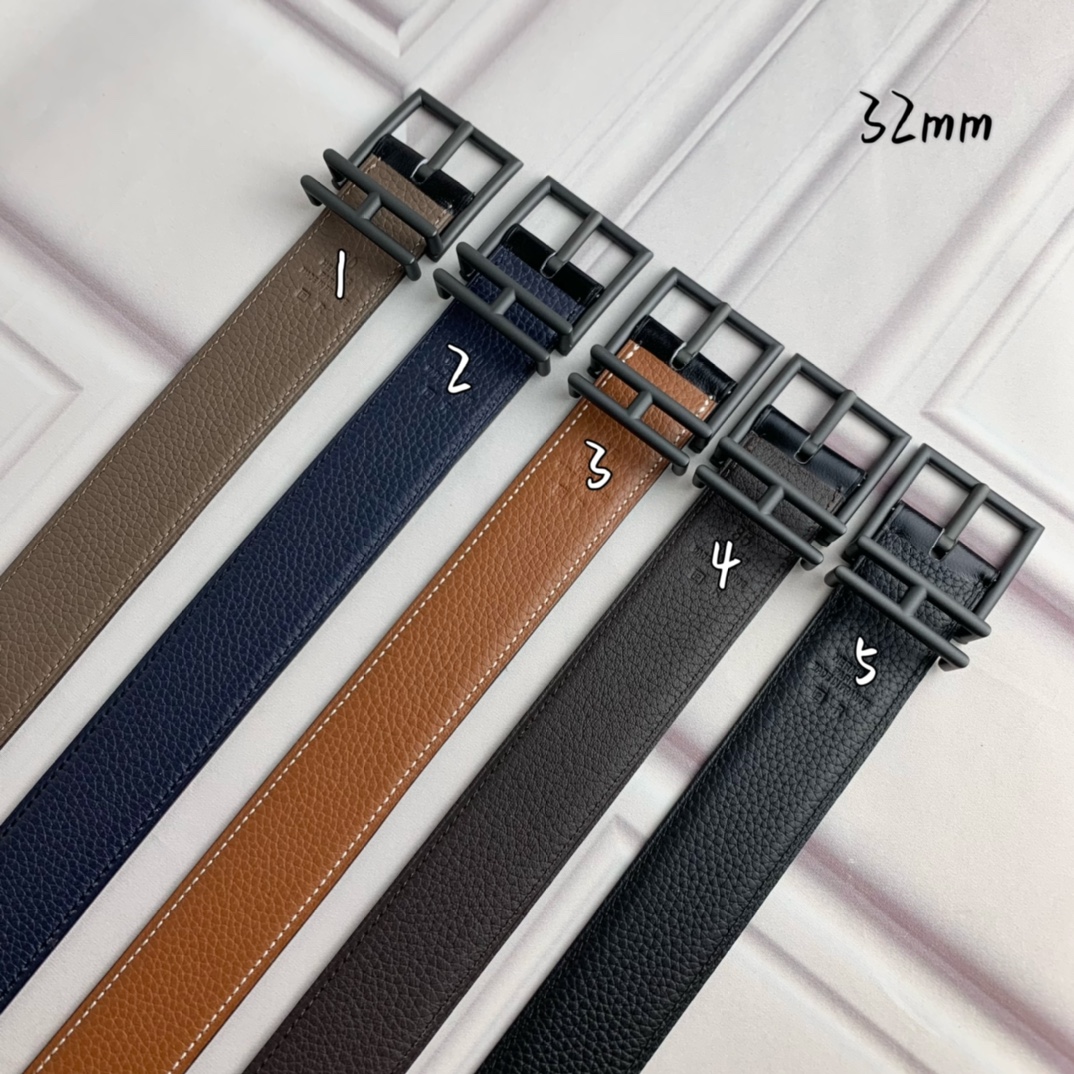 Hermès 爱马仕针扣  原单品质 头层牛皮  荔枝纹搭配黑色平纹   32mm宽  双面可用  配官网H亮金/亮银/