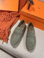 Hermes Perfect 
 Shoes Loafers Chamois Genuine Leather Fashion