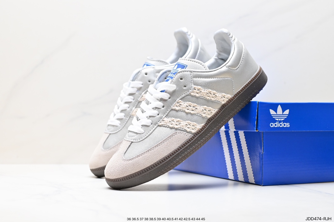 Adidas Originals Samba Vegan OG ”SPD” Samba Dance Shoes ”Silver Mist Princess Lace Caramel Sole” B75806