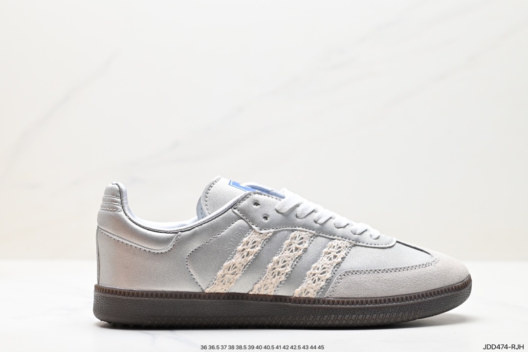 Adidas Originals Samba Vegan OG ”SPD” Samba Dance Shoes ”Silver Mist Princess Lace Caramel Sole” B75806