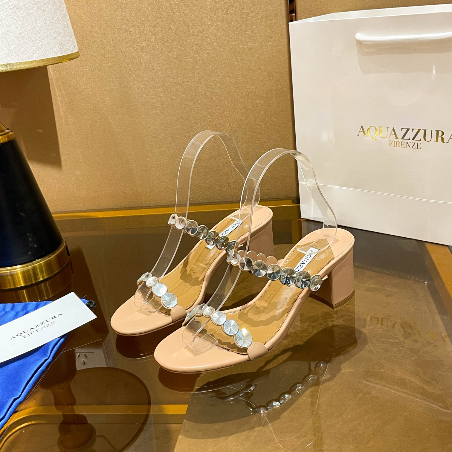 Aquazzura Beige Embellished Block Heel Mules