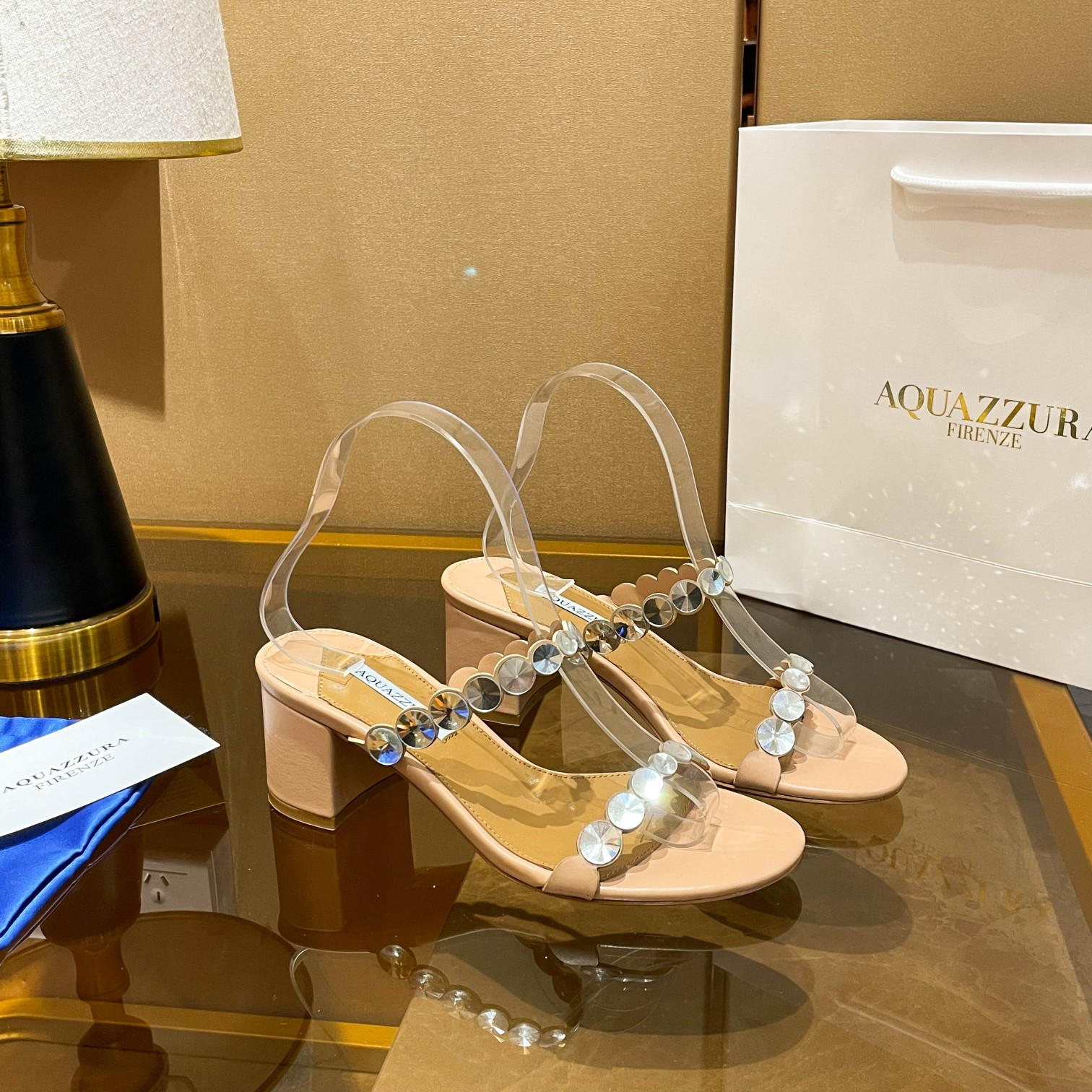Aquazzura Beige Embellished Block Heel Mules