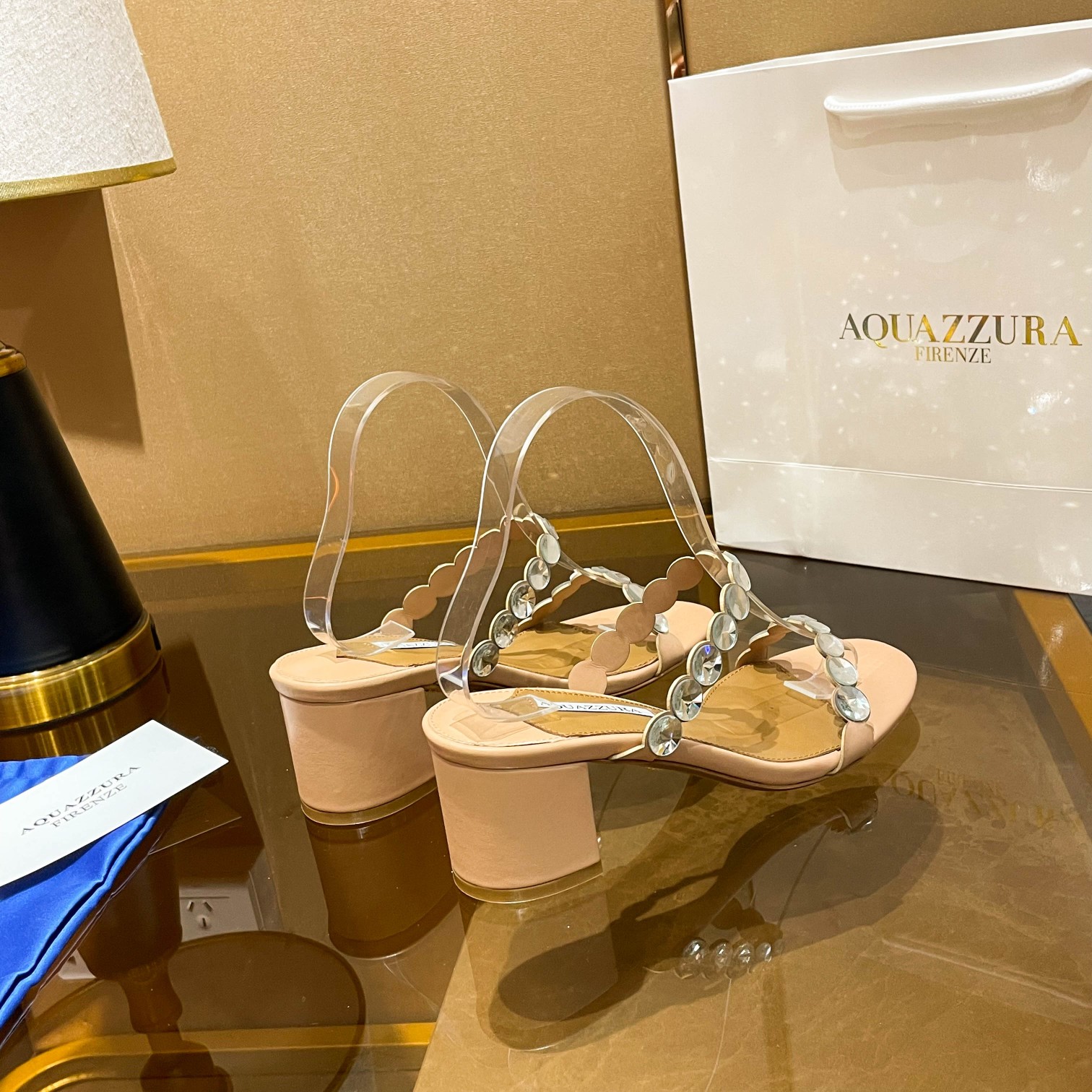 Aquazzura Beige Embellished Block Heel Mules