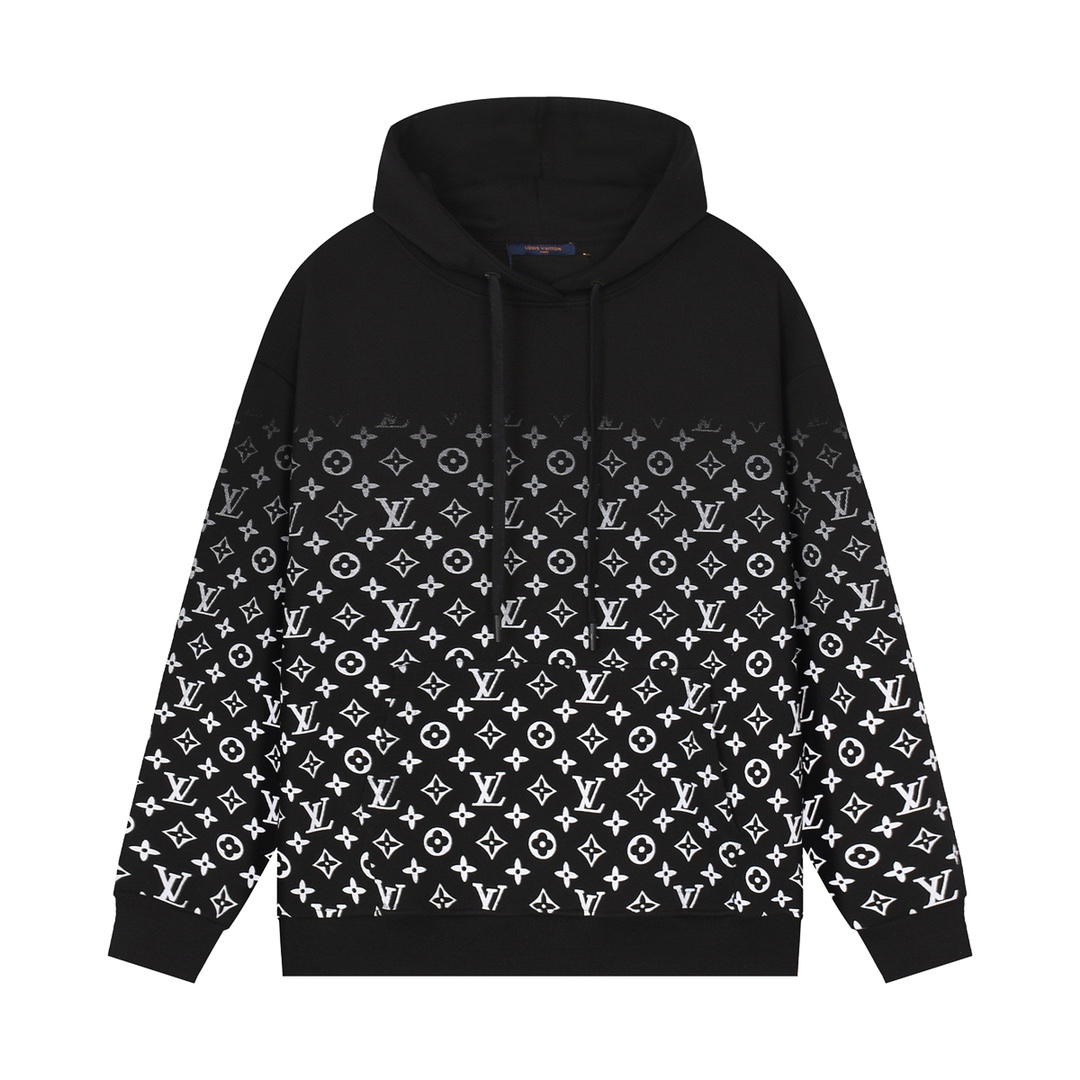 Louis Vuitton Clothing Hoodies Black Printing Unisex Cotton Fall/Winter Collection Hooded Top