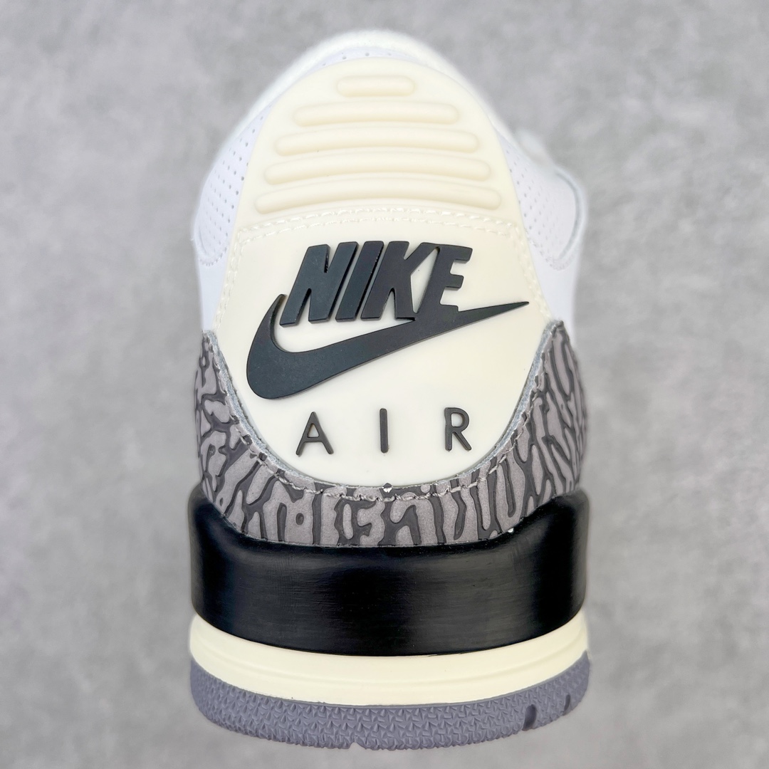 图片[8]-＃PB福利特价 Air Jordan AJ3 Retro 市场中端王者 全套原纸板楦头开发 原厂大底磨具加持立体防滑纹理 原装可视Air Sole气垫 原汁原味最完美的三代版型 唯一正确鞋头趴度弧度高度鞋身腰线 此版本只针对中端市场 皮料材质有所更替 其他数据细节工艺流程均保持一致 绝不口嗨 细节品控鞋型随意秒杀市面3XX 4XX 原厂TPU后跟饰片 正确内里反口里网布 皮料菱角分明不变形无多余毛边 正确手工大底描漆拉丝 市场唯一原厂鞋扣模具 原厂织唛标 原厂飞人电绣工艺 尾指中部跳三针 独家绑鞋带手法 印刷中底布 四线拉帮 米色美纹纸贴合固定 进口港宝加持 后跟自然饱满 全鞋荧光划线卡点 追求极致完美 每一双都是工艺品 多重QC质检 超越公司货的品控标准 实实在在的免检产品 尺码：40 40.5 41 42 42.5 43 44 44.5 45 45.5 46 47.5-选品中心