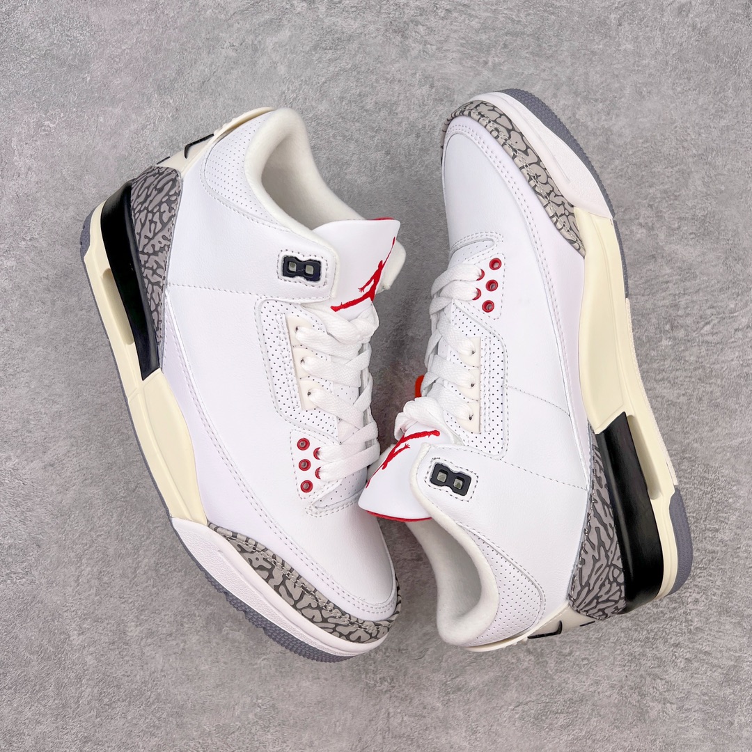 图片[3]-＃PB福利特价 Air Jordan AJ3 Retro 市场中端王者 全套原纸板楦头开发 原厂大底磨具加持立体防滑纹理 原装可视Air Sole气垫 原汁原味最完美的三代版型 唯一正确鞋头趴度弧度高度鞋身腰线 此版本只针对中端市场 皮料材质有所更替 其他数据细节工艺流程均保持一致 绝不口嗨 细节品控鞋型随意秒杀市面3XX 4XX 原厂TPU后跟饰片 正确内里反口里网布 皮料菱角分明不变形无多余毛边 正确手工大底描漆拉丝 市场唯一原厂鞋扣模具 原厂织唛标 原厂飞人电绣工艺 尾指中部跳三针 独家绑鞋带手法 印刷中底布 四线拉帮 米色美纹纸贴合固定 进口港宝加持 后跟自然饱满 全鞋荧光划线卡点 追求极致完美 每一双都是工艺品 多重QC质检 超越公司货的品控标准 实实在在的免检产品 尺码：40 40.5 41 42 42.5 43 44 44.5 45 45.5 46 47.5-选品中心