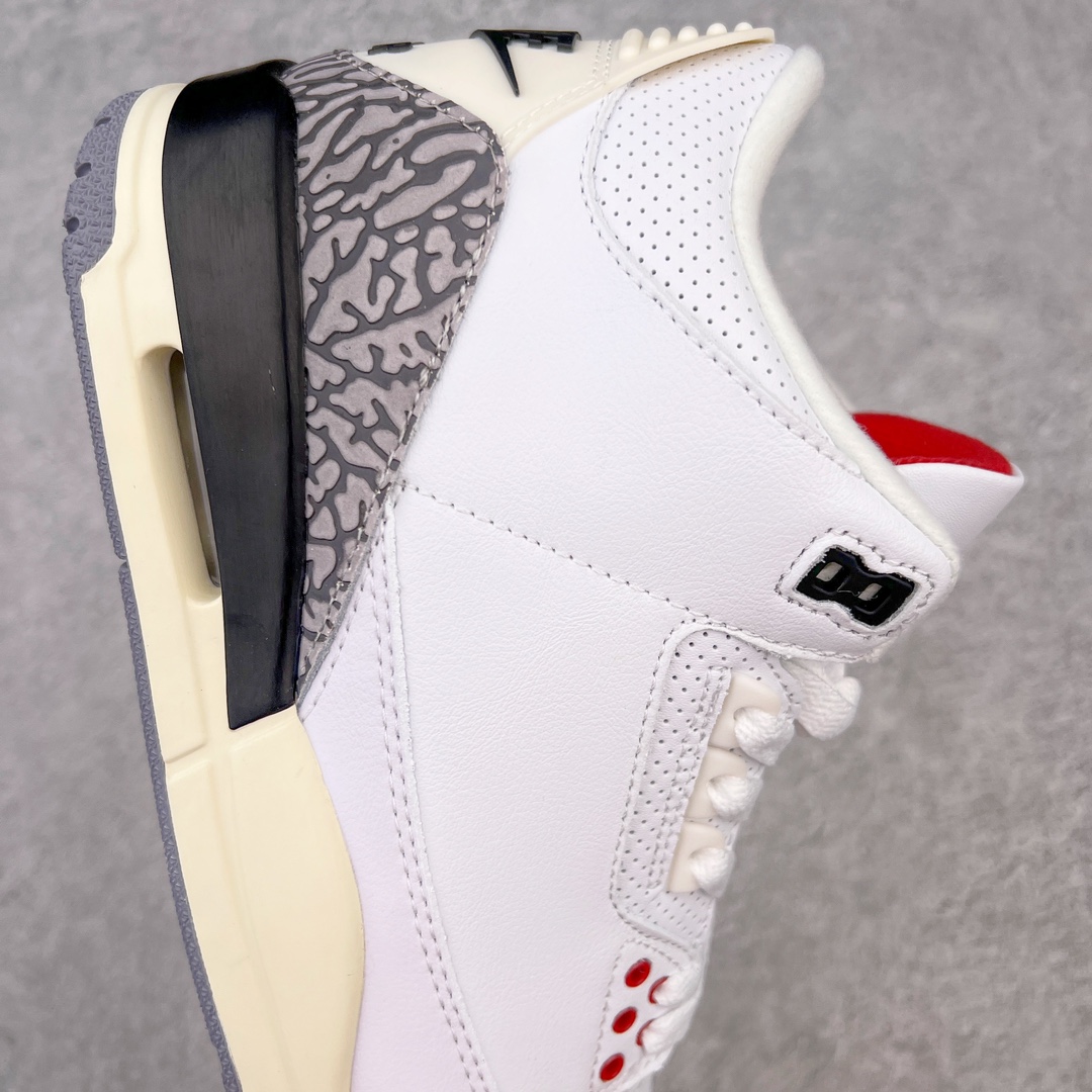 图片[6]-＃PB福利特价 Air Jordan AJ3 Retro 市场中端王者 全套原纸板楦头开发 原厂大底磨具加持立体防滑纹理 原装可视Air Sole气垫 原汁原味最完美的三代版型 唯一正确鞋头趴度弧度高度鞋身腰线 此版本只针对中端市场 皮料材质有所更替 其他数据细节工艺流程均保持一致 绝不口嗨 细节品控鞋型随意秒杀市面3XX 4XX 原厂TPU后跟饰片 正确内里反口里网布 皮料菱角分明不变形无多余毛边 正确手工大底描漆拉丝 市场唯一原厂鞋扣模具 原厂织唛标 原厂飞人电绣工艺 尾指中部跳三针 独家绑鞋带手法 印刷中底布 四线拉帮 米色美纹纸贴合固定 进口港宝加持 后跟自然饱满 全鞋荧光划线卡点 追求极致完美 每一双都是工艺品 多重QC质检 超越公司货的品控标准 实实在在的免检产品 尺码：40 40.5 41 42 42.5 43 44 44.5 45 45.5 46 47.5-选品中心
