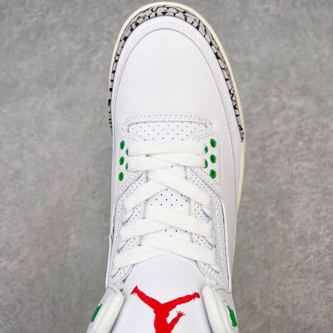 图片[4]-💰130 ＃PB版 福利特价‼Air Jordan AJ3 Retro 幸运绿 CK9246-136 市场中端王者 全套原纸板楦头开发 原厂大底磨具加持立体防滑纹理 原装可视Air Sole气垫 原汁原味最完美的三代版型 唯一正确鞋头趴度弧度高度鞋身腰线 此版本只针对中端市场 皮料材质有所更替 其他数据细节工艺流程均保持一致 绝不口嗨 细节品控鞋型随意秒杀市面3XX 4XX 原厂TPU后跟饰片 正确内里反口里网布 皮料菱角分明不变形无多余毛边 正确手工大底描漆拉丝 市场唯一原厂鞋扣模具 原厂织唛标 原厂飞人电绣工艺 尾指中部跳三针 独家绑鞋带手法 印刷中底布 四线拉帮 米色美纹纸贴合固定 进口港宝加持 后跟自然饱满 全鞋荧光划线卡点 追求极致完美 每一双都是工艺品 多重QC质检 超越公司货的品控标准 实实在在的免检产品 尺码：40 40.5 41 42 42.5 43 44 44.5 45 45.5 46 47.5 编码：by2936000-运动鞋