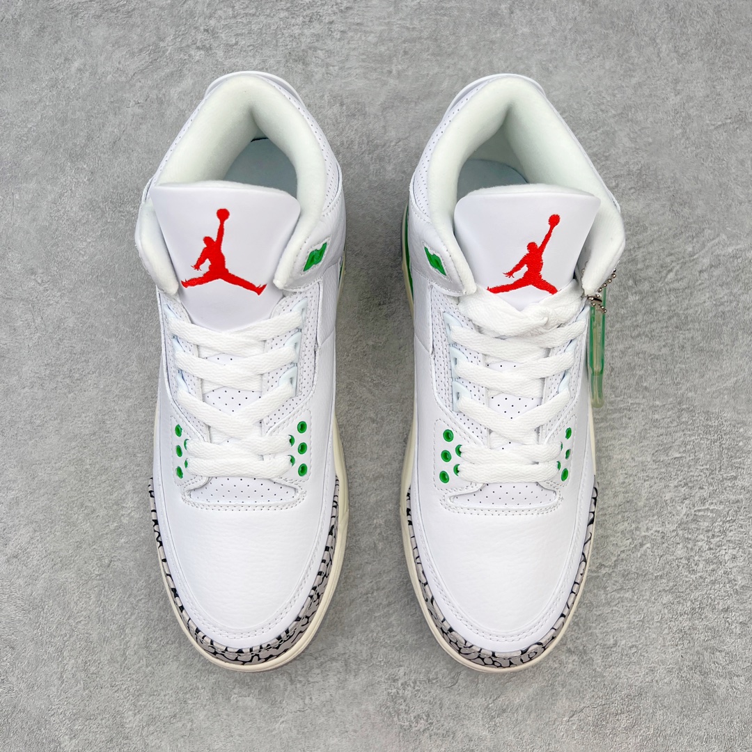 图片[2]-💰130 ＃PB版 福利特价‼Air Jordan AJ3 Retro 幸运绿 CK9246-136 市场中端王者 全套原纸板楦头开发 原厂大底磨具加持立体防滑纹理 原装可视Air Sole气垫 原汁原味最完美的三代版型 唯一正确鞋头趴度弧度高度鞋身腰线 此版本只针对中端市场 皮料材质有所更替 其他数据细节工艺流程均保持一致 绝不口嗨 细节品控鞋型随意秒杀市面3XX 4XX 原厂TPU后跟饰片 正确内里反口里网布 皮料菱角分明不变形无多余毛边 正确手工大底描漆拉丝 市场唯一原厂鞋扣模具 原厂织唛标 原厂飞人电绣工艺 尾指中部跳三针 独家绑鞋带手法 印刷中底布 四线拉帮 米色美纹纸贴合固定 进口港宝加持 后跟自然饱满 全鞋荧光划线卡点 追求极致完美 每一双都是工艺品 多重QC质检 超越公司货的品控标准 实实在在的免检产品 尺码：40 40.5 41 42 42.5 43 44 44.5 45 45.5 46 47.5 编码：by2936000-运动鞋