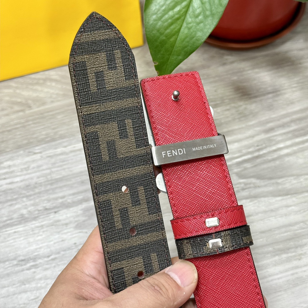 FENDI（芬迪）专柜同款 宽4.0CM 双环正反用腰带 FF按钉搭扣