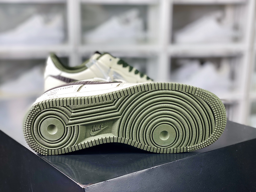 Louis Vuitton x Nike Air Force 1 07 LV8 Low ”Beige/Army Green/Black LV” Air Force One Sneakers ”Cream White Army Green Black LV Stripe Print” CT3228-400