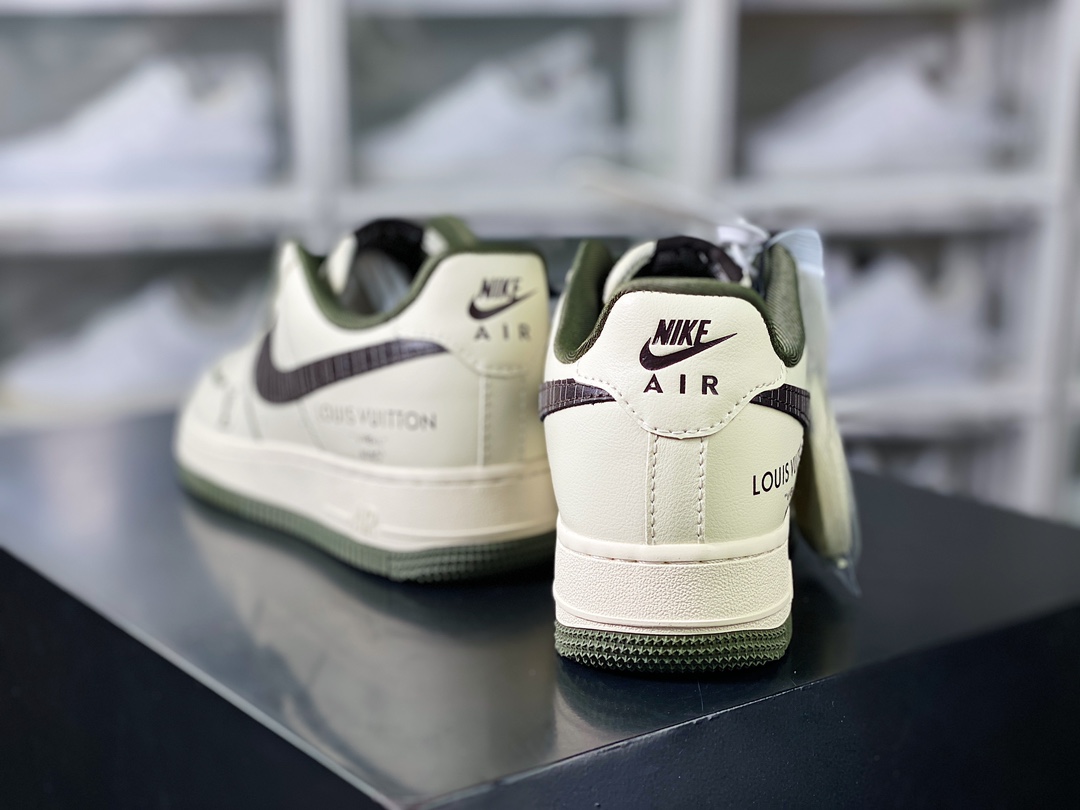 Louis Vuitton x Nike Air Force 1 07 LV8 Low ”Beige/Army Green/Black LV” Air Force One Sneakers ”Cream White Army Green Black LV Stripe Print” CT3228-400