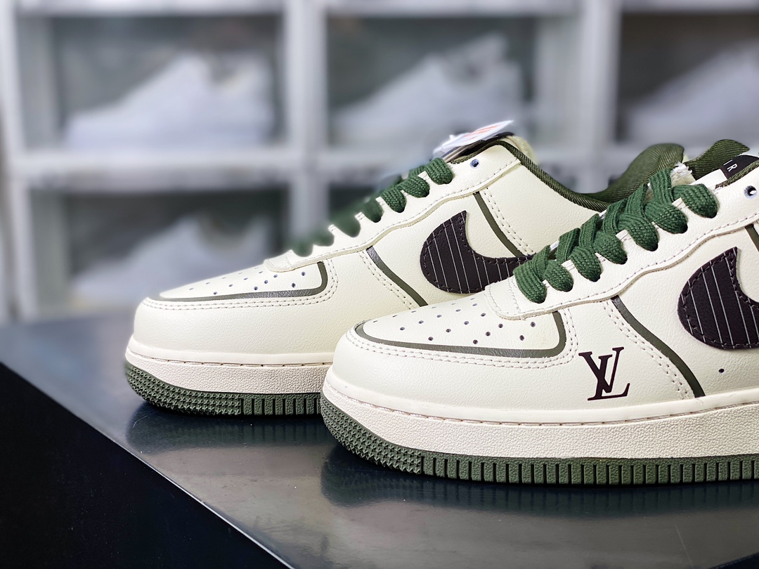 Louis Vuitton x Nike Air Force 1 07 LV8 Low ”Beige/Army Green/Black LV” Air Force One Sneakers ”Cream White Army Green Black LV Stripe Print” CT3228-400