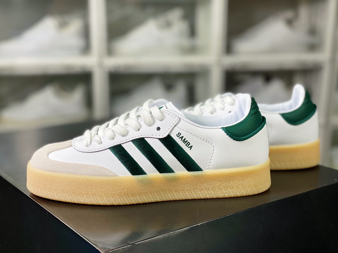 200 Adidas Samba XLG"White Green"桑巴舞厚底版系列板鞋“白深绿生胶底”ID0440